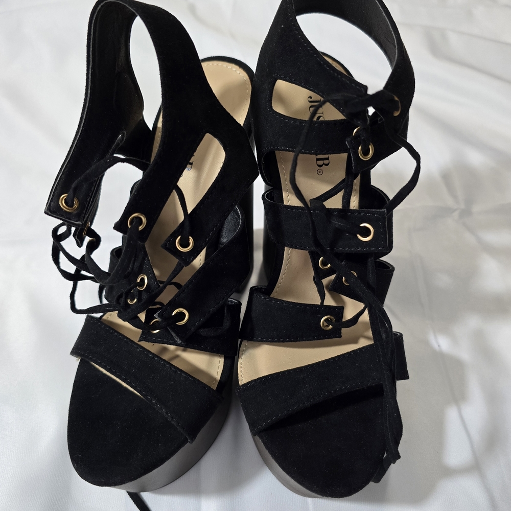 JustFab Black Lace-Up Platform Heels